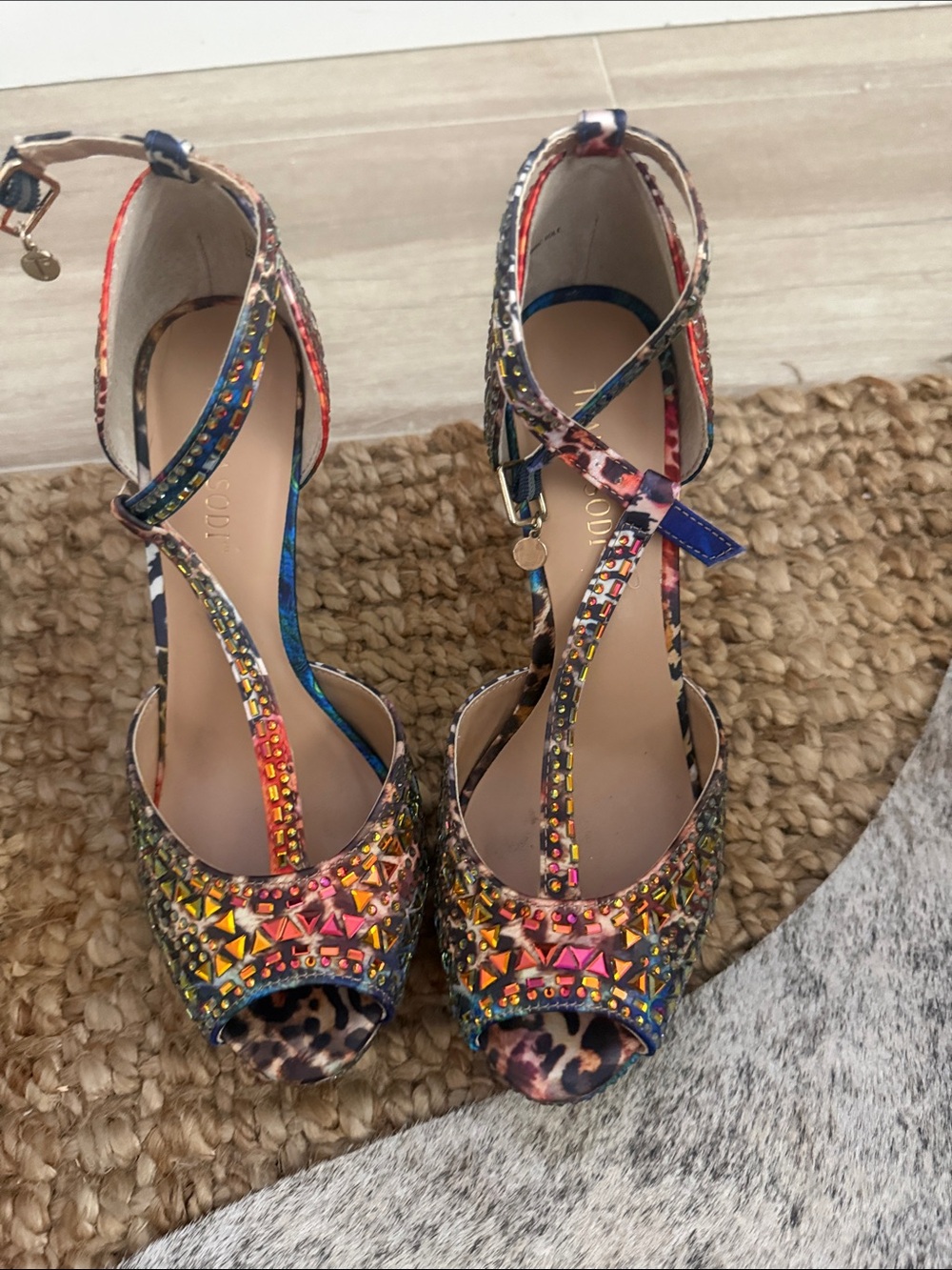 Thalia Sodi Multicolor Jeweled T-Strap Heels